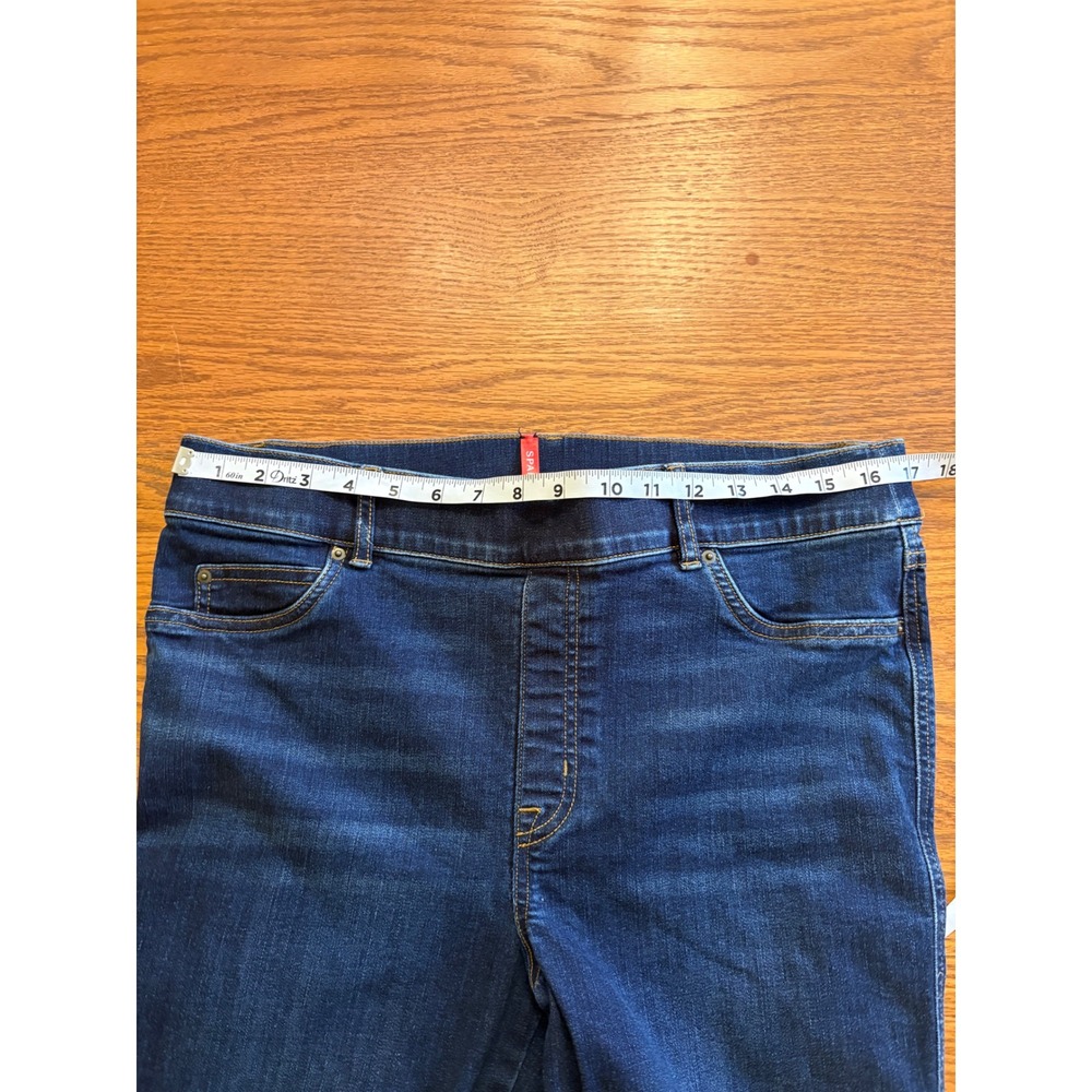 Spanx Flare Jeans Dark Wash Indigo Pull On High Rise Stretch Denim XL - Picture 5 of 9